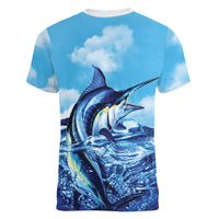 Hawaii Blue Marlin Fishing Women V-Neck T-Shirt LT05 - Polynesian Pride
