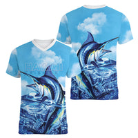 Hawaii Blue Marlin Fishing Women V-Neck T-Shirt LT05 - Polynesian Pride