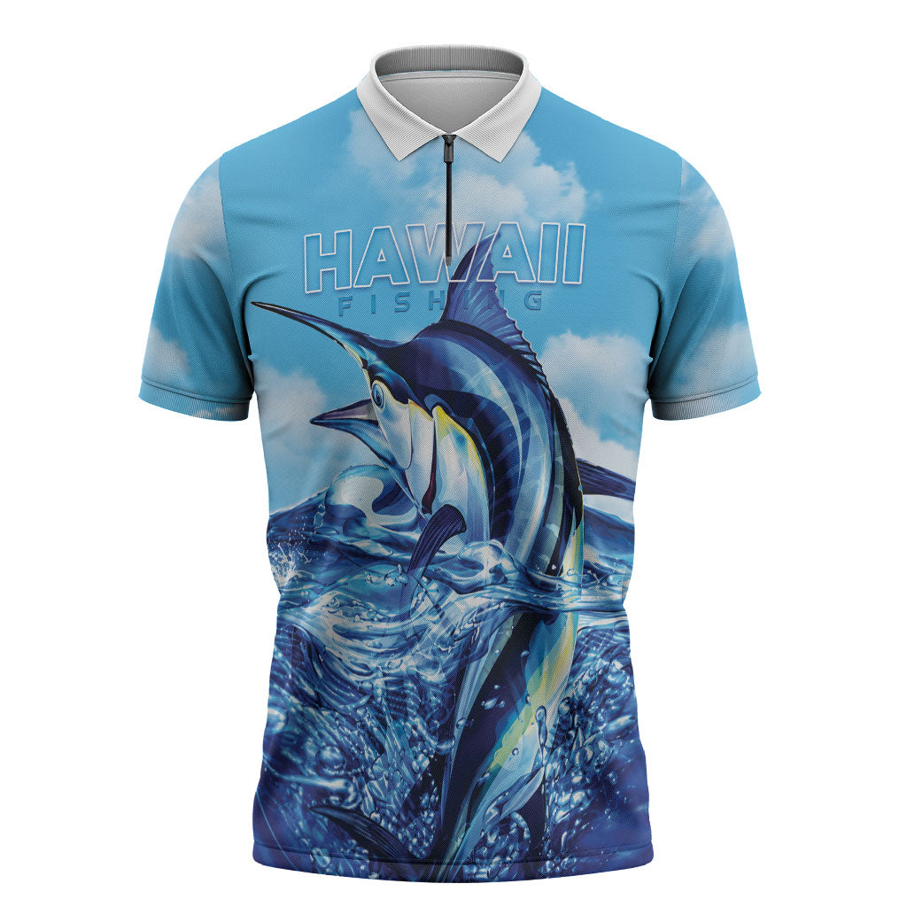 Hawaii Blue Marlin Fishing Zipper Polo Shirt