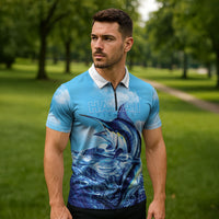 Hawaii Blue Marlin Fishing Zipper Polo Shirt