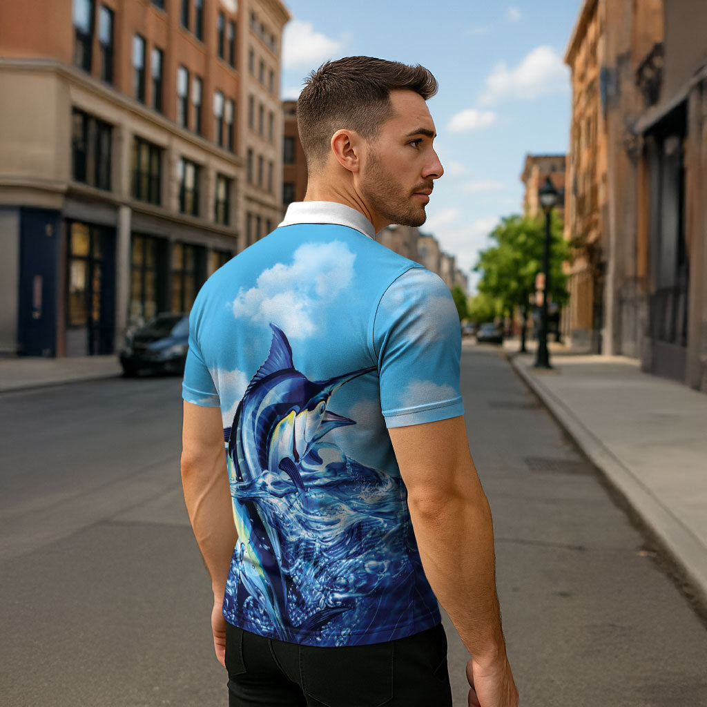 Hawaii Blue Marlin Fishing Zipper Polo Shirt