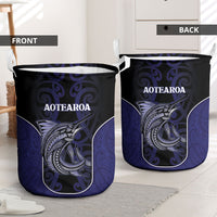 New Zealand Aotearoa Laundry Basket Blue Marlin Fishing Maori Pattern