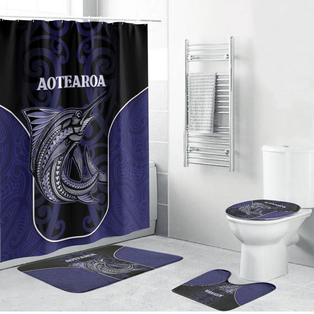 New Zealand Aotearoa Bathroom Set Blue Marlin Fishing Maori Pattern