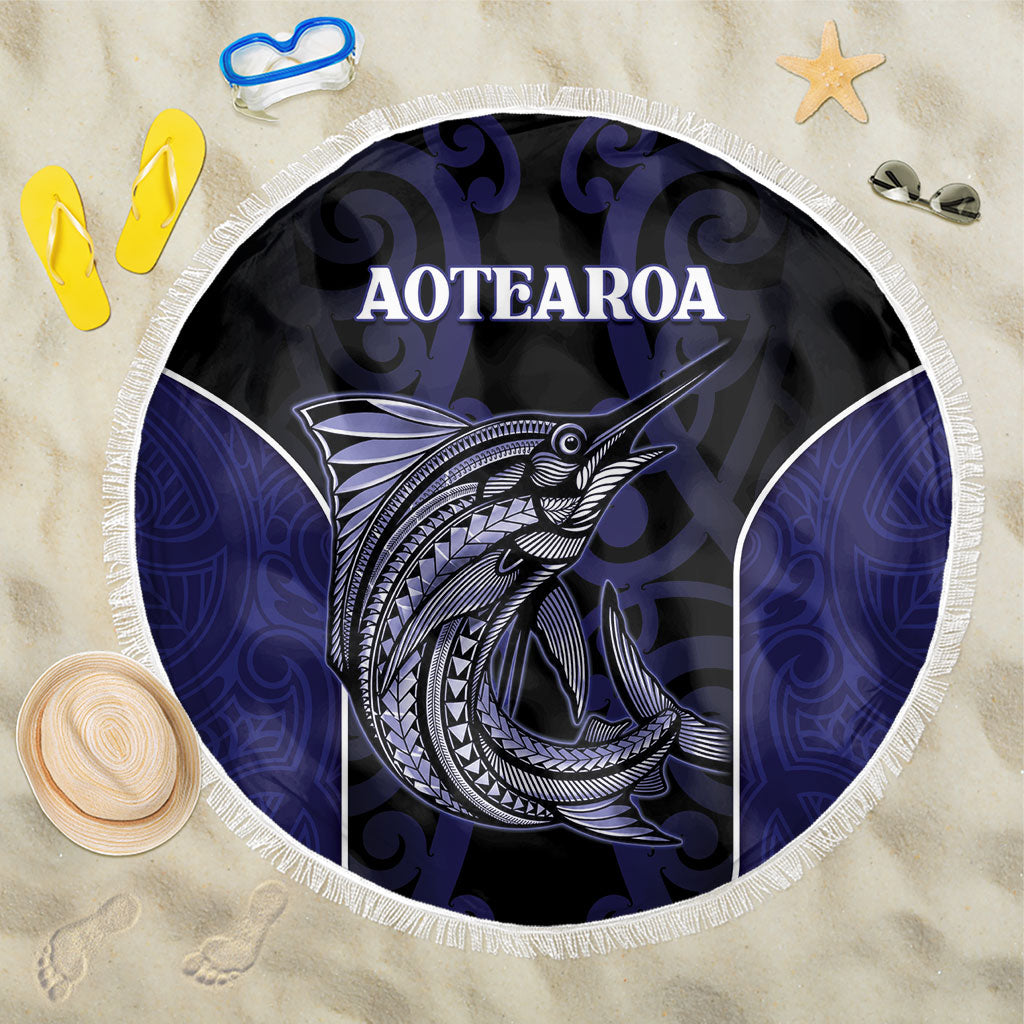 New Zealand Aotearoa Beach Blanket Blue Marlin Fishing Maori Pattern