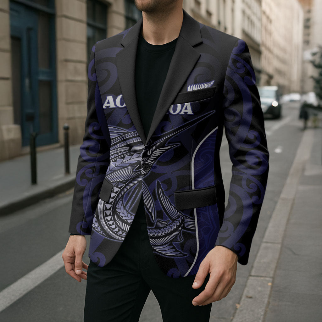 Personalised New Zealand Aotearoa Blazer Blue Marlin Fishing Maori Pattern LT05 - Polynesian Pride
