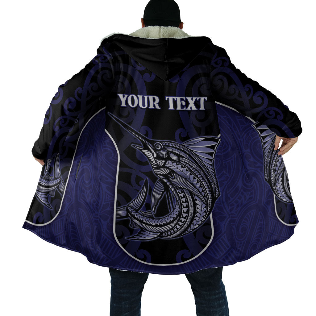 Personalised New Zealand Aotearoa Cloak Blue Marlin Fishing Maori Pattern