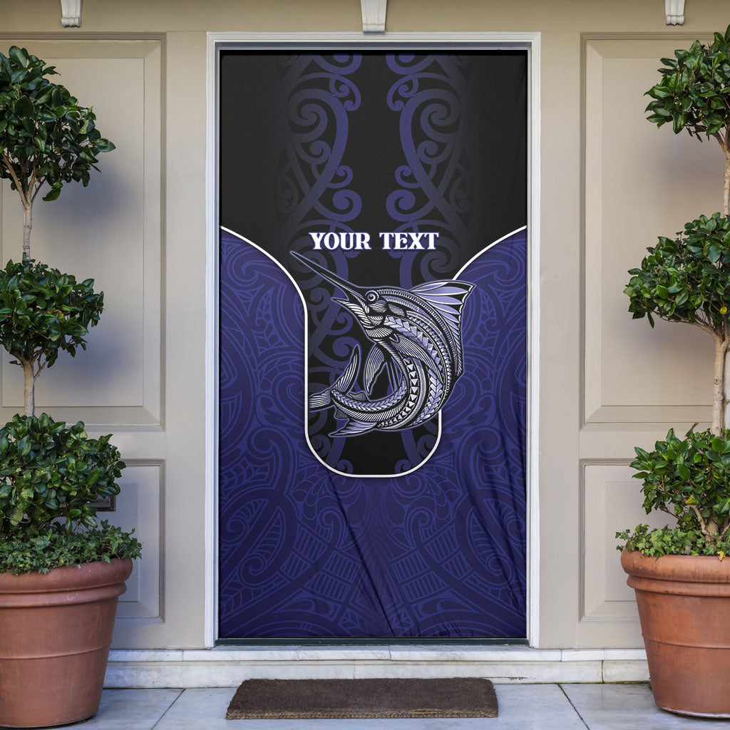 Personalised New Zealand Aotearoa Door Cover Blue Marlin Fishing Maori Pattern