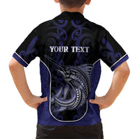 Personalised New Zealand Aotearoa Family Matching Mermaid Dress and Hawaiian Shirt Blue Marlin Fishing Maori Pattern