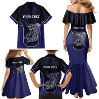 Personalised New Zealand Aotearoa Family Matching Mermaid Dress and Hawaiian Shirt Blue Marlin Fishing Maori Pattern