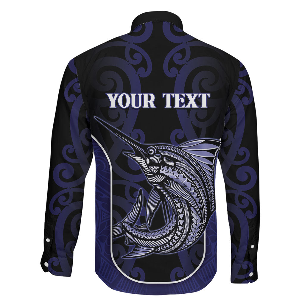Personalised New Zealand Aotearoa Family Matching Mermaid Dress and Hawaiian Shirt Blue Marlin Fishing Maori Pattern