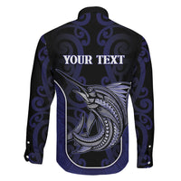 Personalised New Zealand Aotearoa Family Matching Mermaid Dress and Hawaiian Shirt Blue Marlin Fishing Maori Pattern