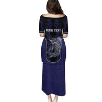 Personalised New Zealand Aotearoa Family Matching Puletasi and Hawaiian Shirt Blue Marlin Fishing Maori Pattern