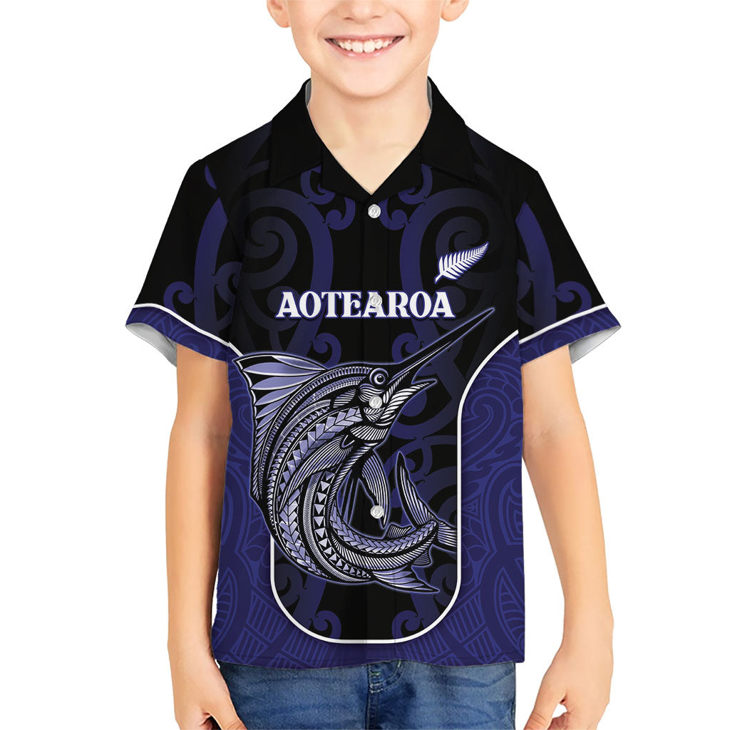 Personalised New Zealand Aotearoa Hawaiian Shirt Blue Marlin Fishing Maori Pattern LT05 - Polynesian Pride