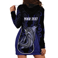 Personalised New Zealand Aotearoa Hoodie Dress Blue Marlin Fishing Maori Pattern