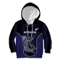 Personalised New Zealand Aotearoa Kid Hoodie Blue Marlin Fishing Maori Pattern