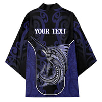 Personalised New Zealand Aotearoa Kimono Blue Marlin Fishing Maori Pattern