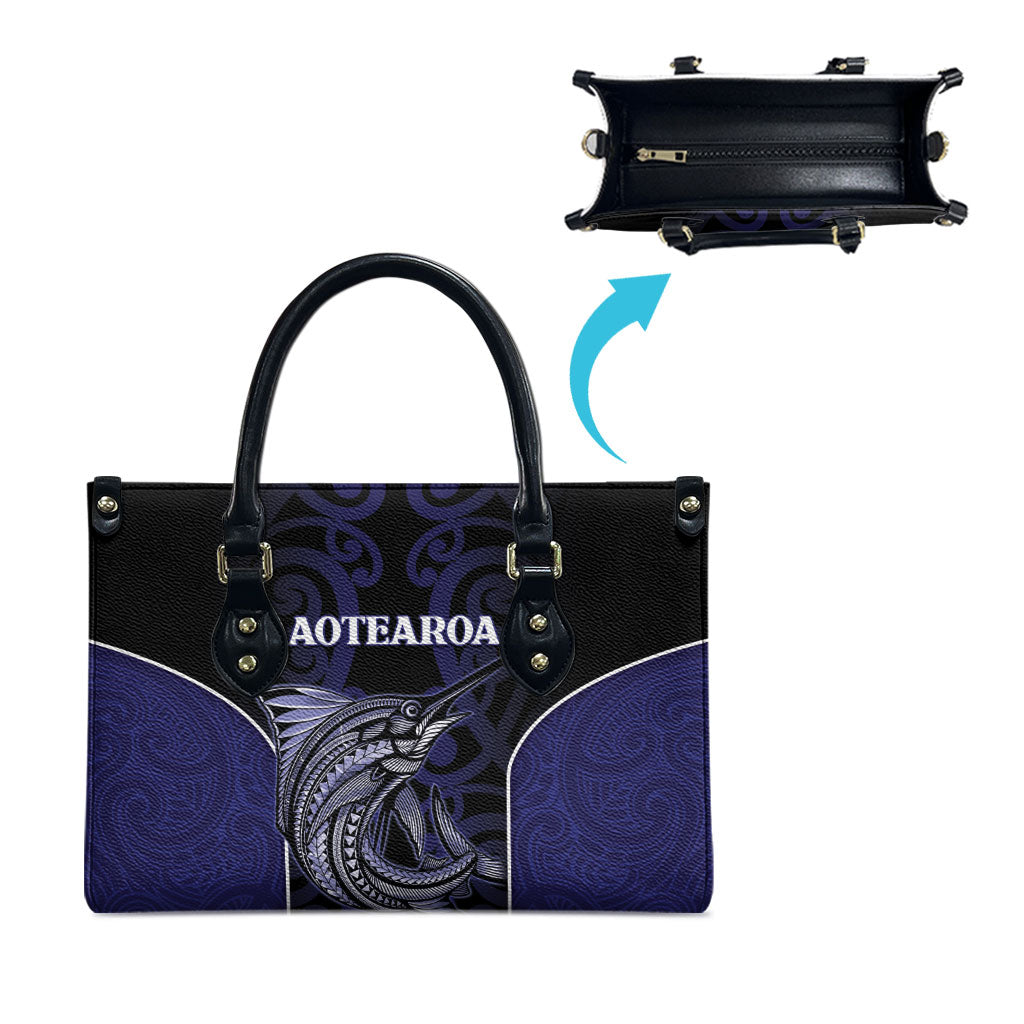 New Zealand Aotearoa Leather Bag Blue Marlin Fishing Maori Pattern LT05 - Polynesian Pride