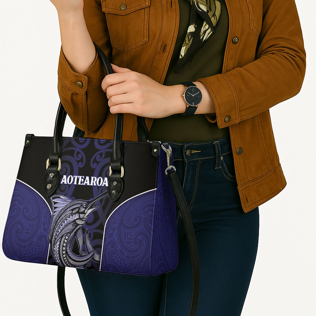 New Zealand Aotearoa Leather Bag Blue Marlin Fishing Maori Pattern LT05 - Polynesian Pride