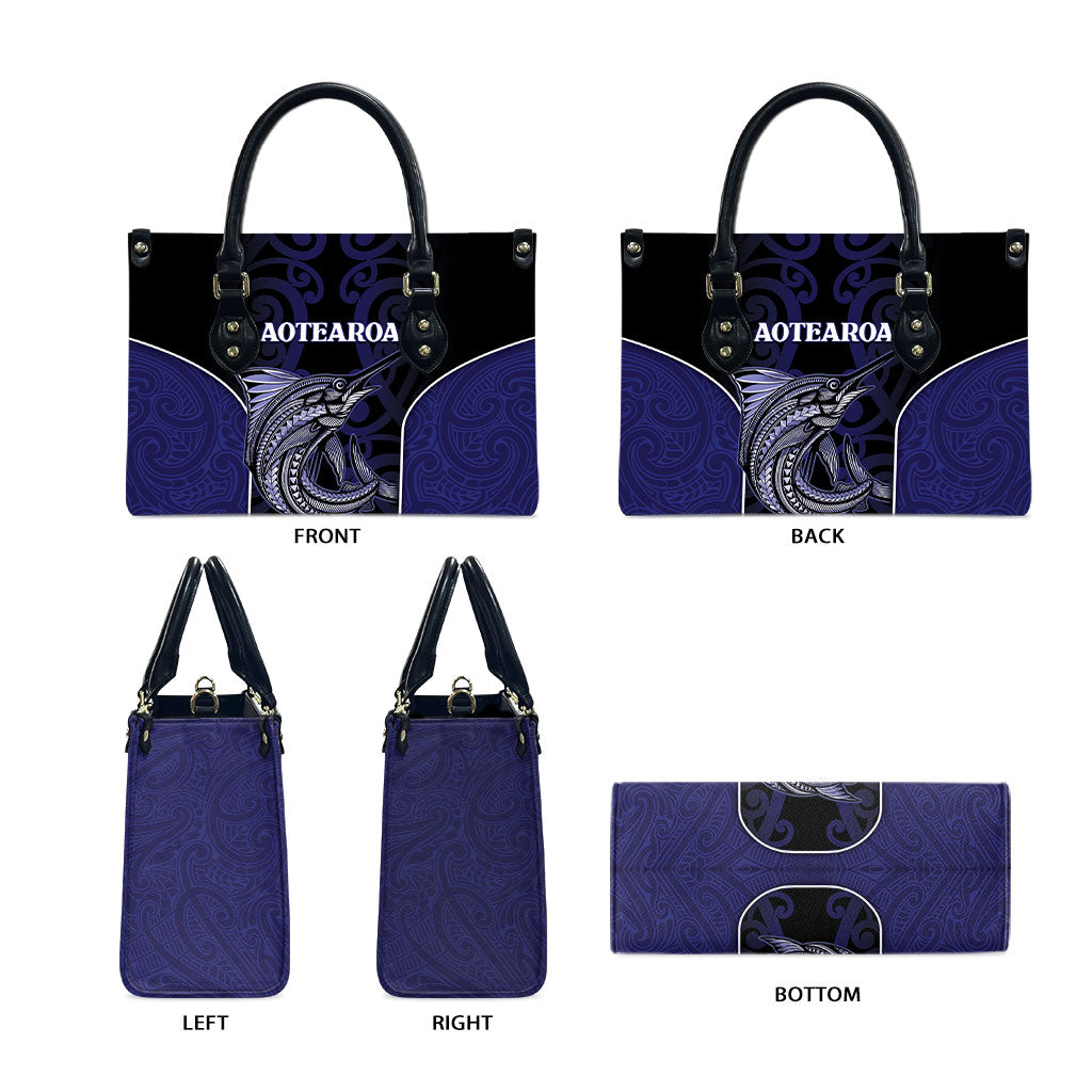 New Zealand Aotearoa Leather Bag Blue Marlin Fishing Maori Pattern LT05 - Polynesian Pride