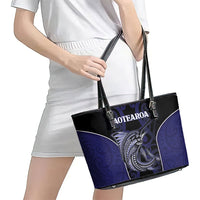 New Zealand Aotearoa Leather Tote Bag Blue Marlin Fishing Maori Pattern