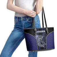 New Zealand Aotearoa Leather Tote Bag Blue Marlin Fishing Maori Pattern