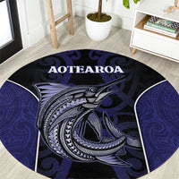 New Zealand Aotearoa Round Carpet Blue Marlin Fishing Maori Pattern LT05 Black - Polynesian Pride