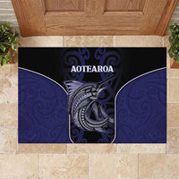 New Zealand Aotearoa Rubber Doormat Blue Marlin Fishing Maori Pattern LT05 Black - Polynesian Pride
