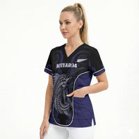 Personalised New Zealand Aotearoa Scrub Top Blue Marlin Fishing Maori Pattern LT05 - Polynesian Pride