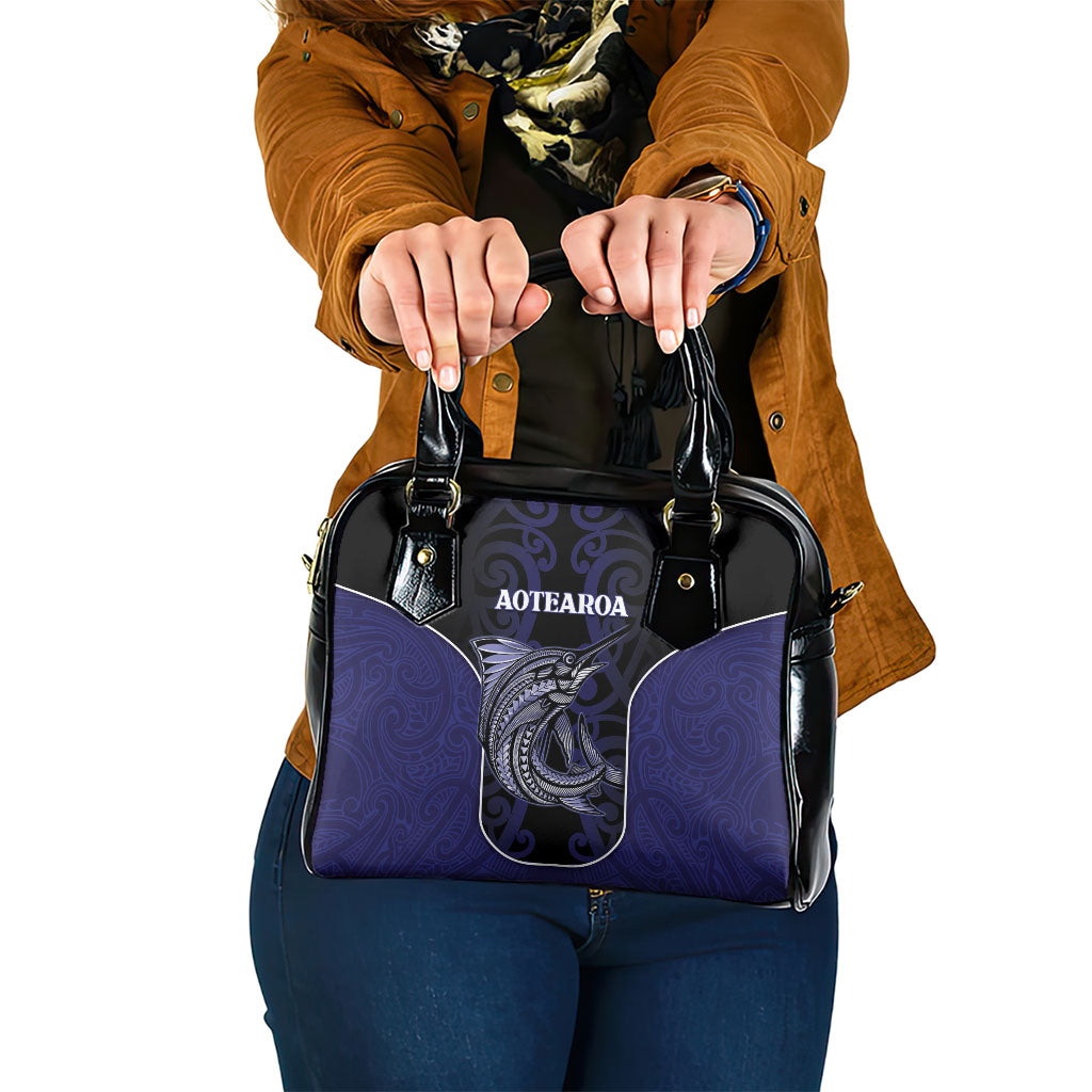 New Zealand Aotearoa Shoulder Handbag Blue Marlin Fishing Maori Pattern LT05 One Size Black - Polynesian Pride