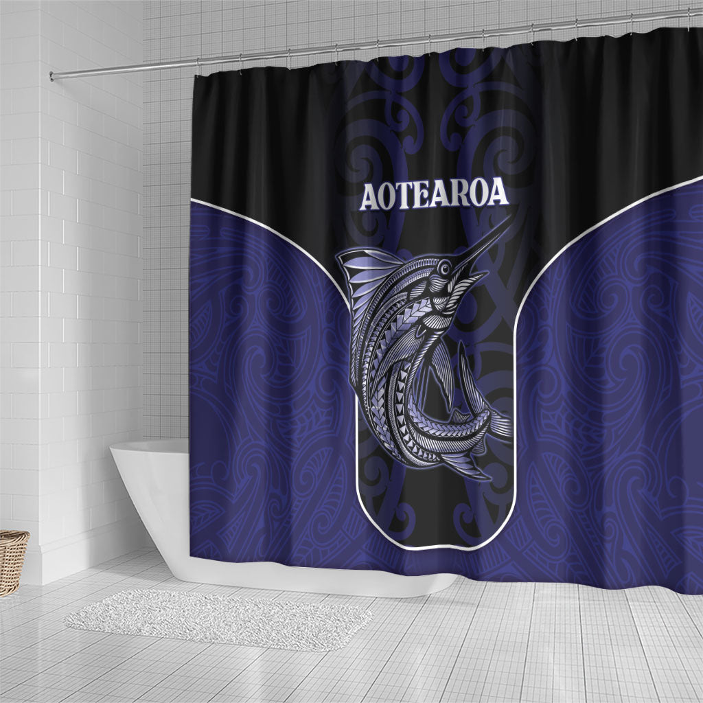 New Zealand Aotearoa Shower Curtain Blue Marlin Fishing Maori Pattern