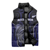 Personalised New Zealand Aotearoa Sleeveless Puffer Jacket Blue Marlin Fishing Maori Pattern