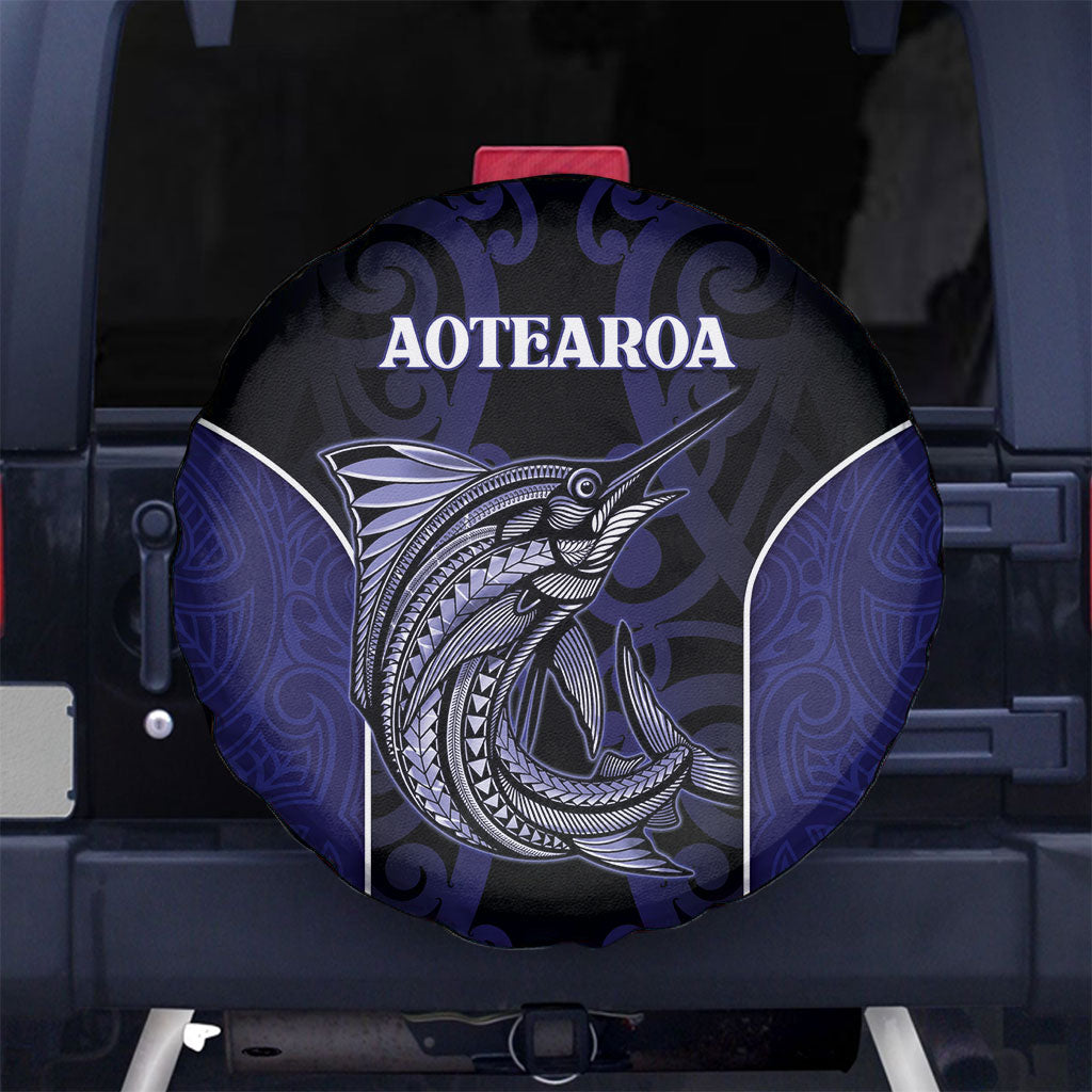 New Zealand Aotearoa Spare Tire Cover Blue Marlin Fishing Maori Pattern