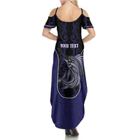 Personalised New Zealand Aotearoa Summer Maxi Dress Blue Marlin Fishing Maori Pattern