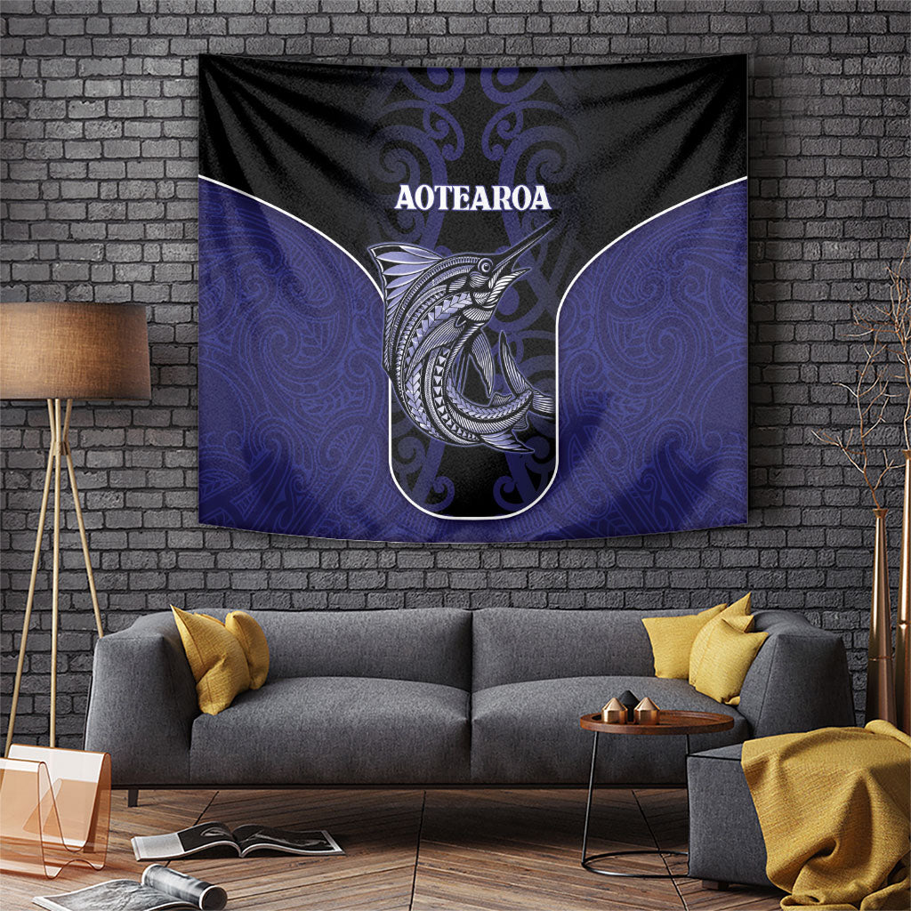 New Zealand Aotearoa Tapestry Blue Marlin Fishing Maori Pattern