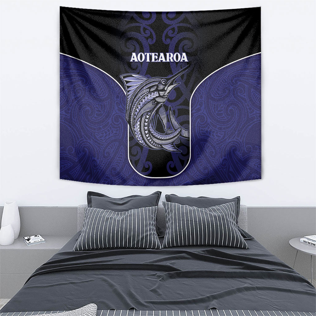 New Zealand Aotearoa Tapestry Blue Marlin Fishing Maori Pattern