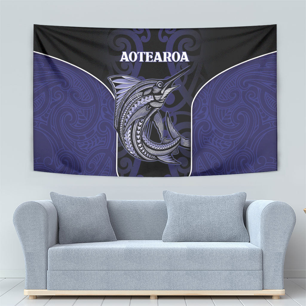 New Zealand Aotearoa Tapestry Blue Marlin Fishing Maori Pattern