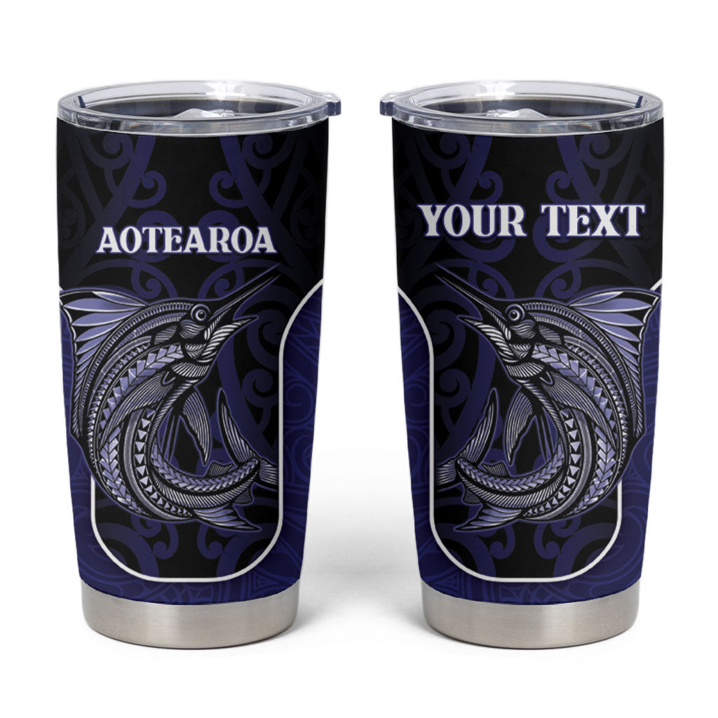 Personalised New Zealand Aotearoa Tumbler Cup Blue Marlin Fishing Maori Pattern LT05 Black - Polynesian Pride