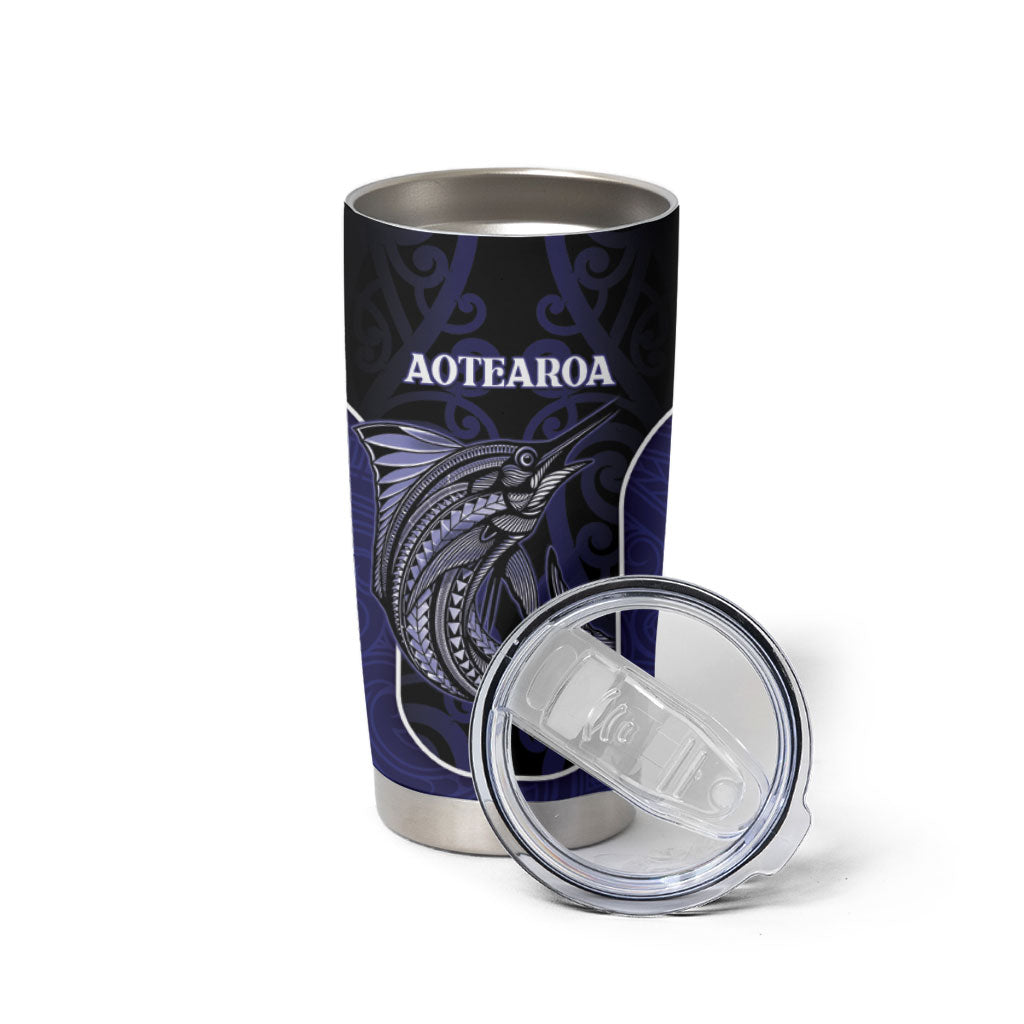 Personalised New Zealand Aotearoa Tumbler Cup Blue Marlin Fishing Maori Pattern LT05 - Polynesian Pride