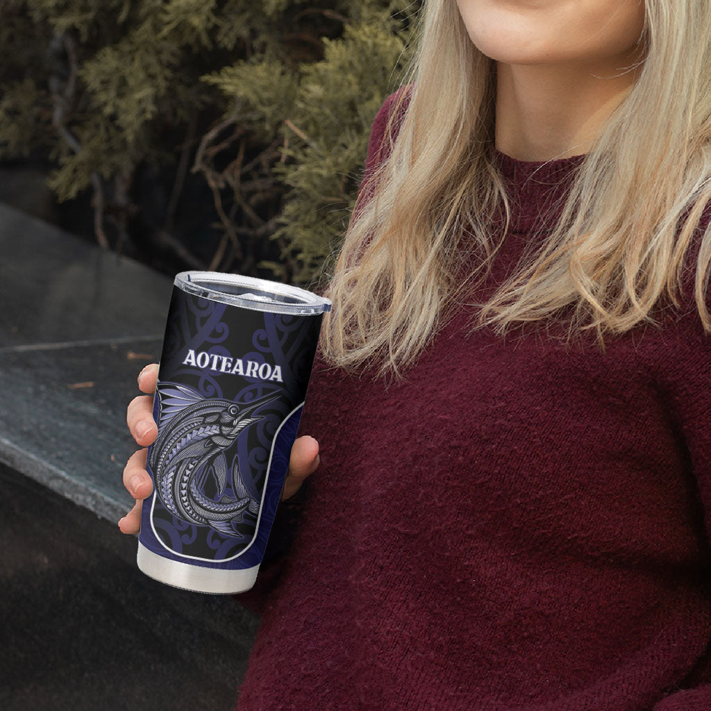 Personalised New Zealand Aotearoa Tumbler Cup Blue Marlin Fishing Maori Pattern LT05 - Polynesian Pride