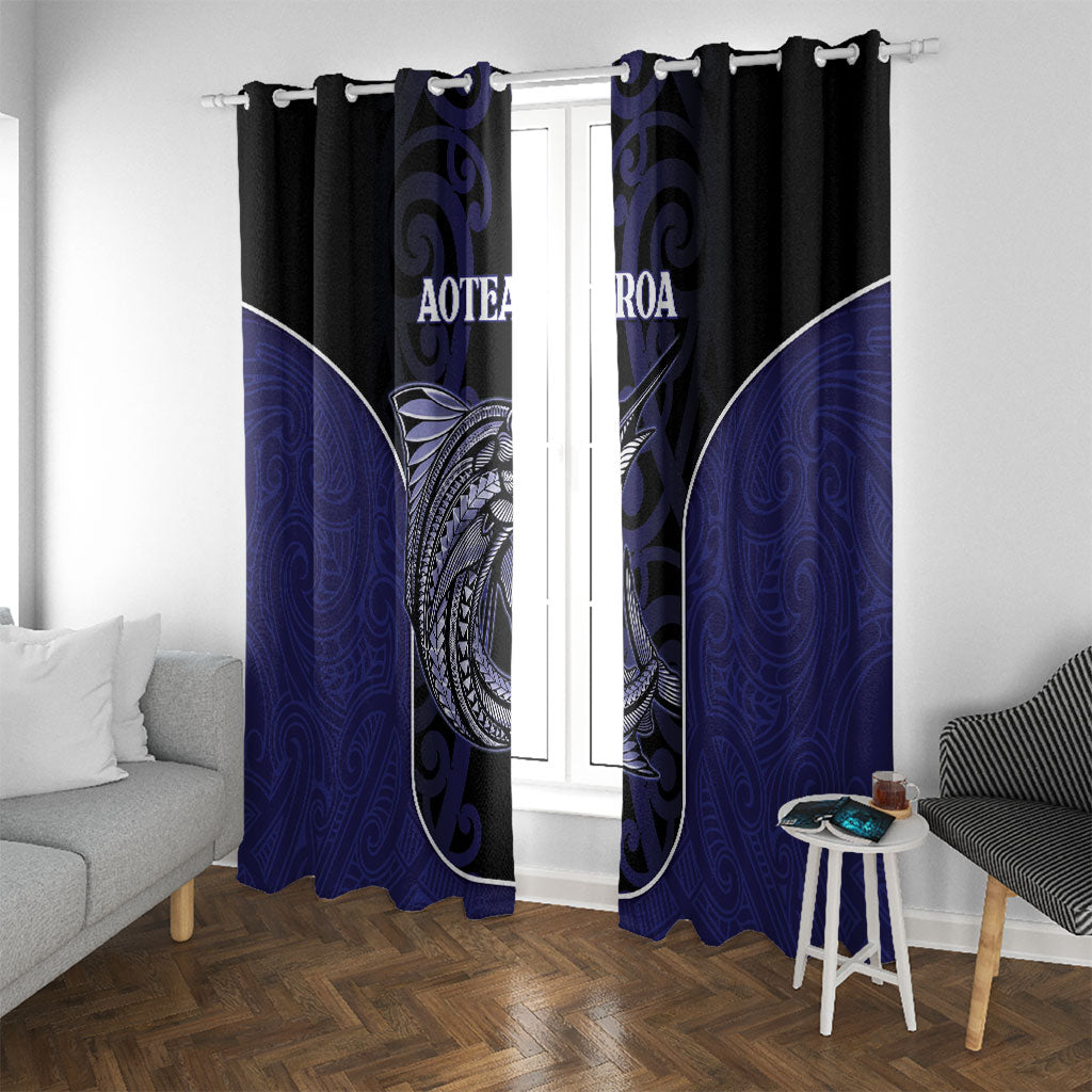 New Zealand Aotearoa Window Curtain Blue Marlin Fishing Maori Pattern