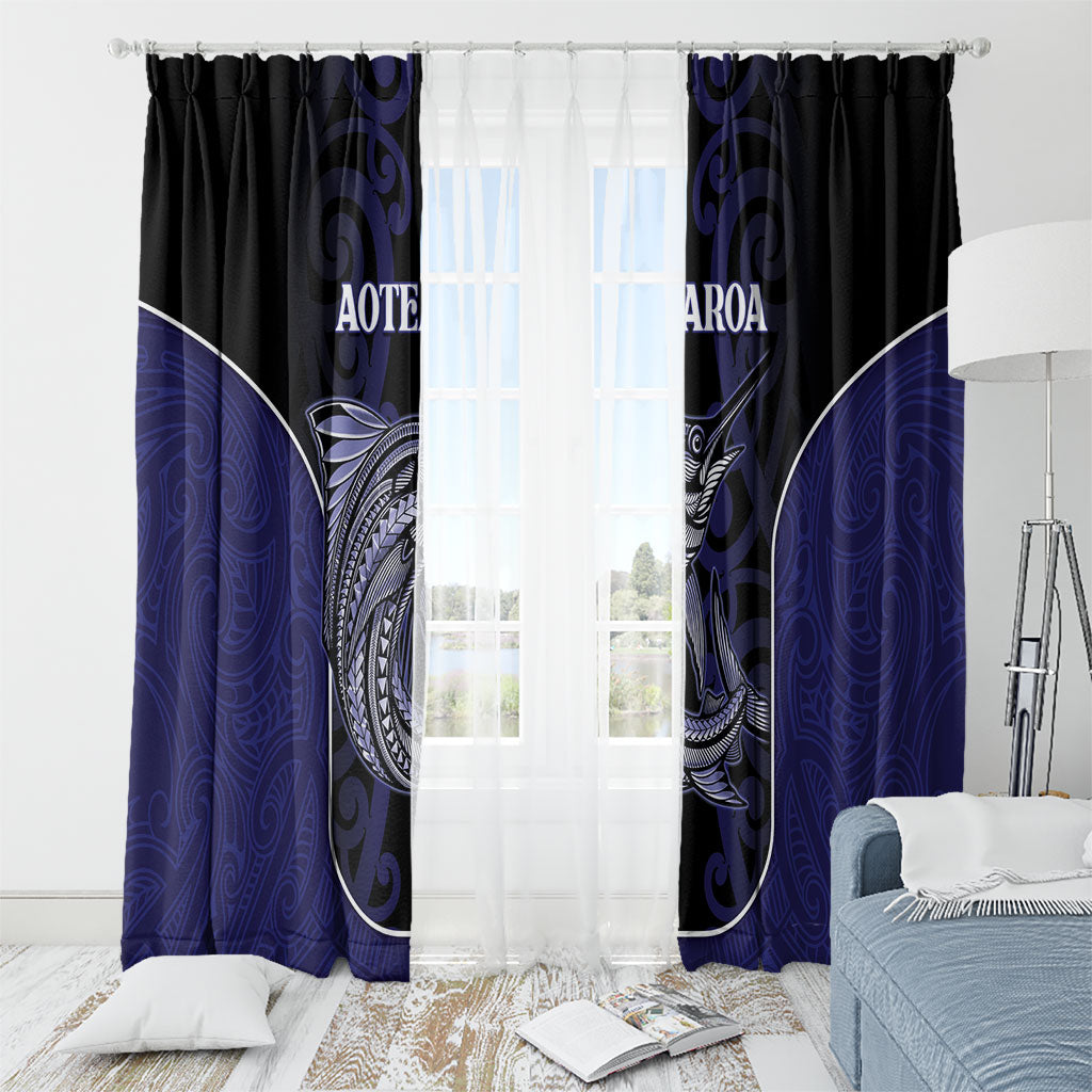 New Zealand Aotearoa Window Curtain Blue Marlin Fishing Maori Pattern