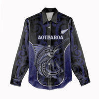 Personalised New Zealand Aotearoa Women Casual Shirt Blue Marlin Fishing Maori Pattern