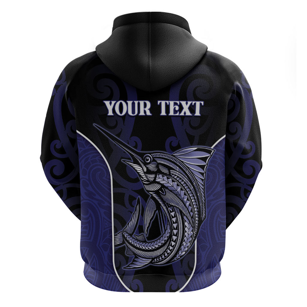 Personalised New Zealand Aotearoa Zip Hoodie Blue Marlin Fishing Maori Pattern LT05 - Polynesian Pride
