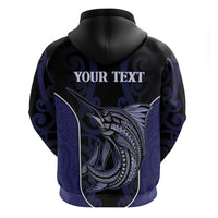 Personalised New Zealand Aotearoa Zip Hoodie Blue Marlin Fishing Maori Pattern LT05 - Polynesian Pride