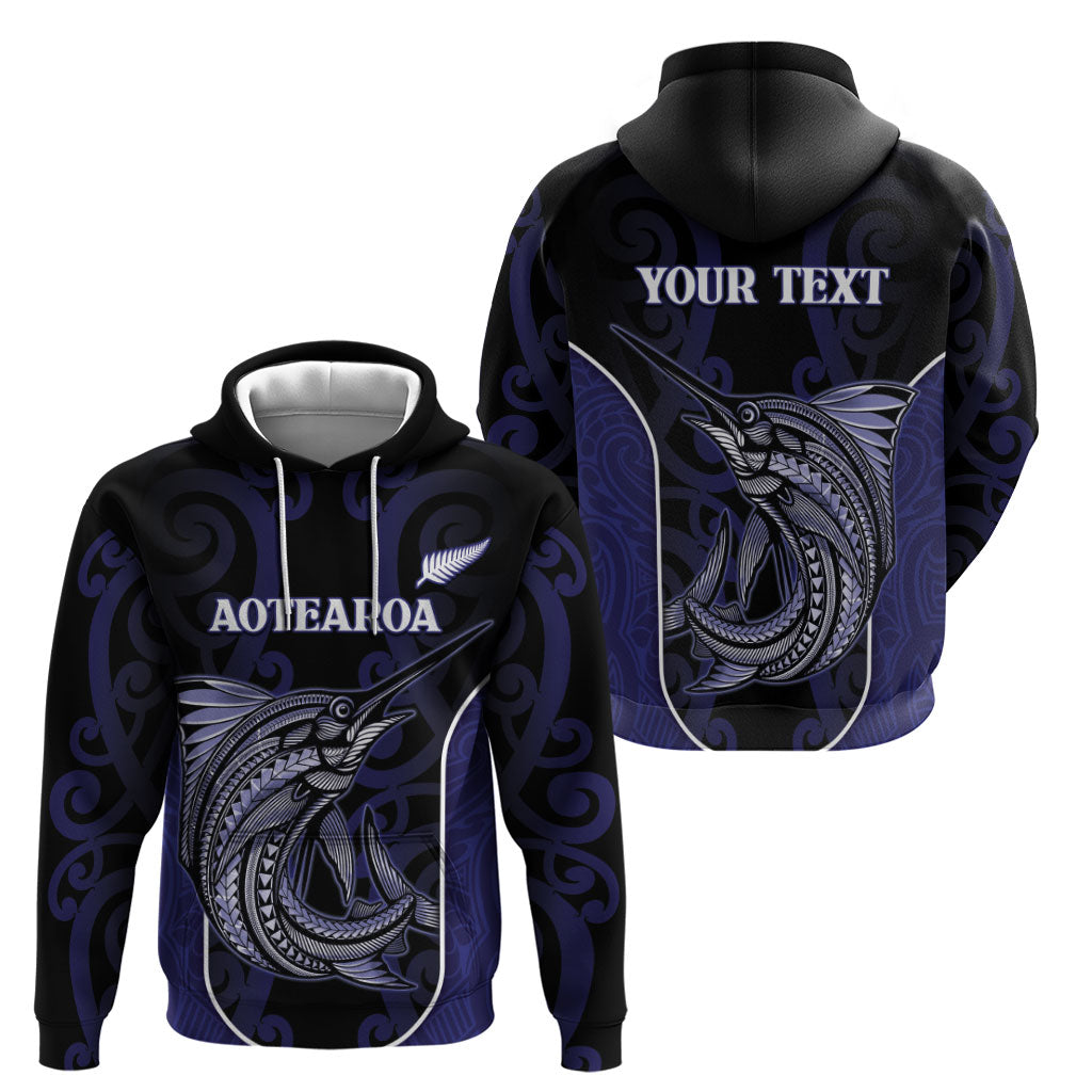 Personalised New Zealand Aotearoa Zip Hoodie Blue Marlin Fishing Maori Pattern LT05 - Polynesian Pride