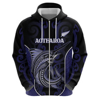 Personalised New Zealand Aotearoa Zip Hoodie Blue Marlin Fishing Maori Pattern LT05 - Polynesian Pride