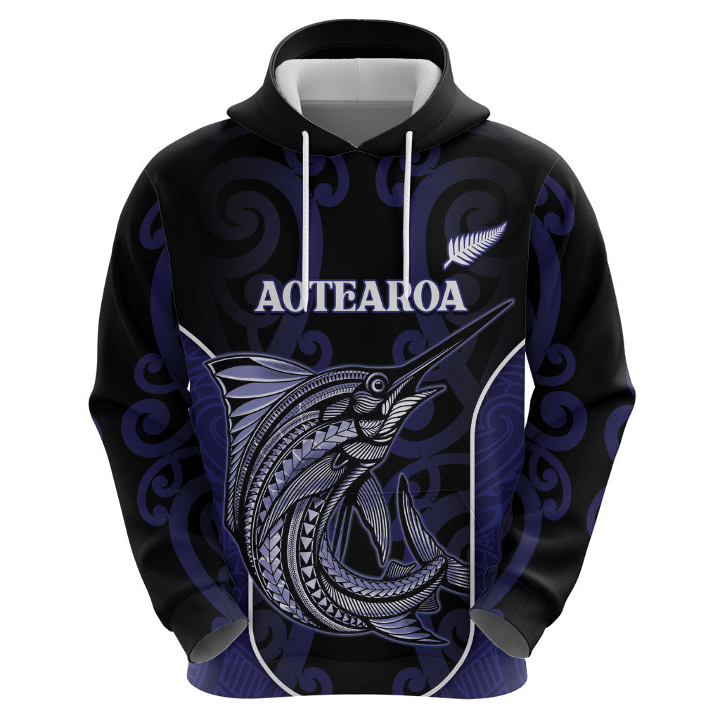 Personalised New Zealand Aotearoa Zip Hoodie Blue Marlin Fishing Maori Pattern LT05 - Polynesian Pride