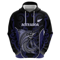 Personalised New Zealand Aotearoa Zip Hoodie Blue Marlin Fishing Maori Pattern LT05 - Polynesian Pride