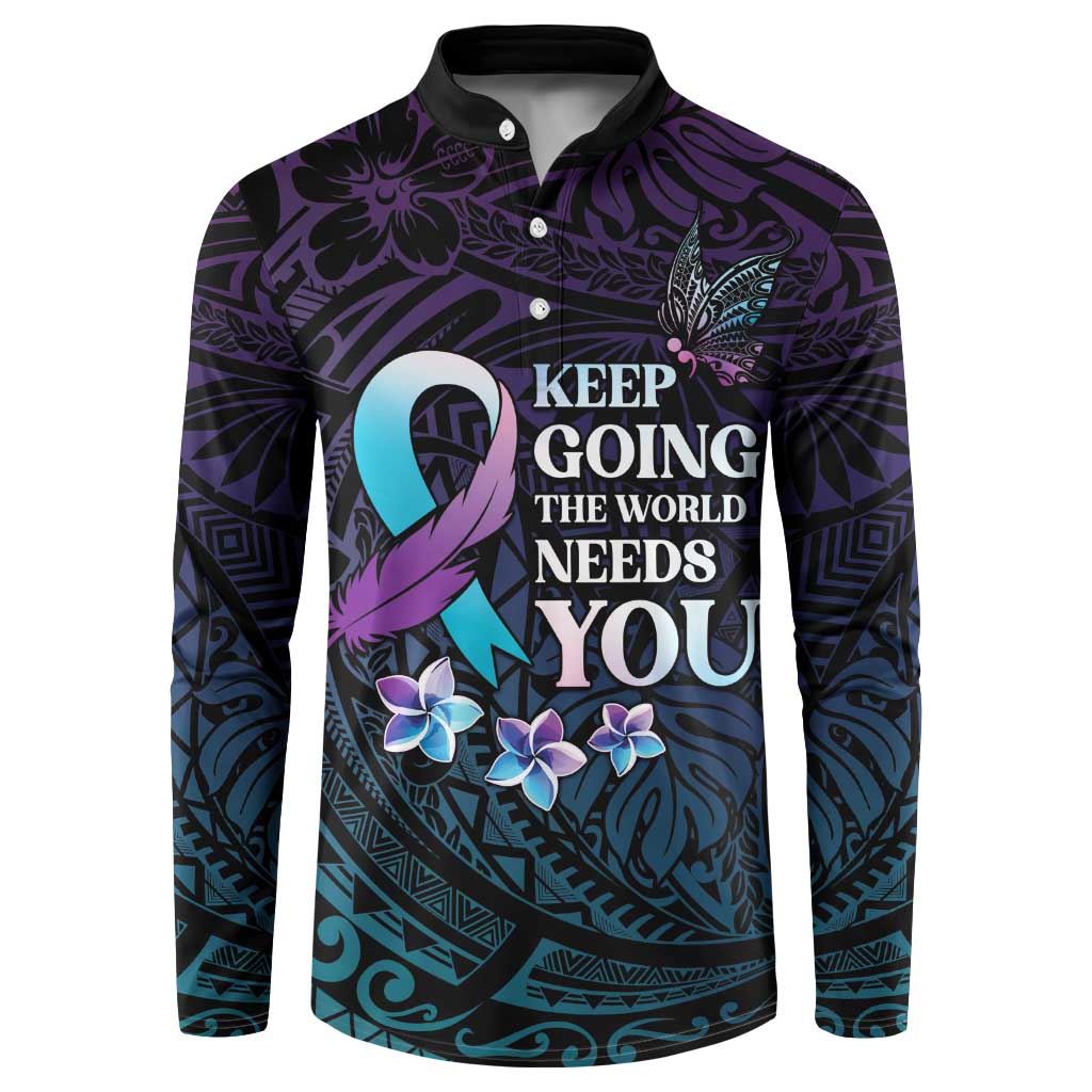 Polynesia Suicide Prevention Awareness Button Sweatshirt Keep Going The World Needs You