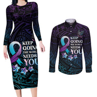 Polynesia Suicide Prevention Awareness Couples Matching Long Sleeve Bodycon Dress and Long Sleeve Button Shirt Keep Going The World Needs You